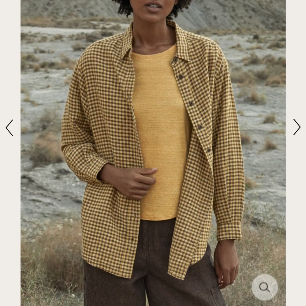 POETRY GINGHAM CHECKED High-twist linen Button Down Shirt